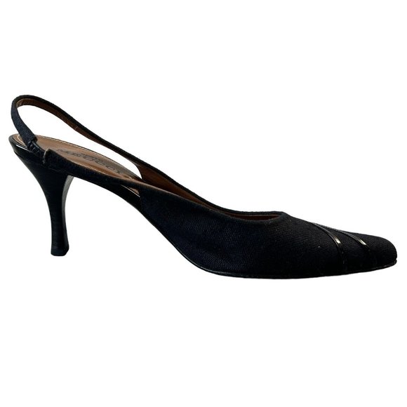 Sesto Meucci Black Fabric & Patent Leather Slingback Pointy Toe Heels Womens 10N - Picture 3 of 15